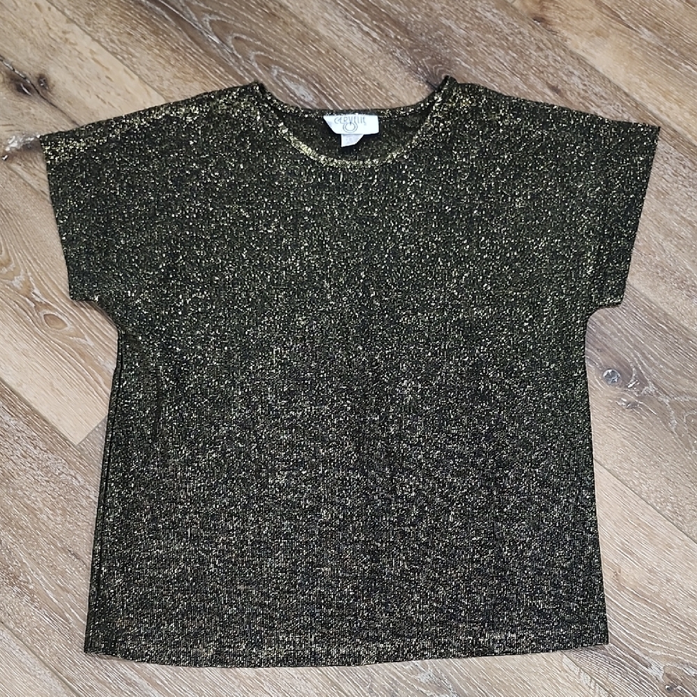 Cervelle 80s Maximalism Vintage Shimmering Metallic Gold Black Knit Shell Medium